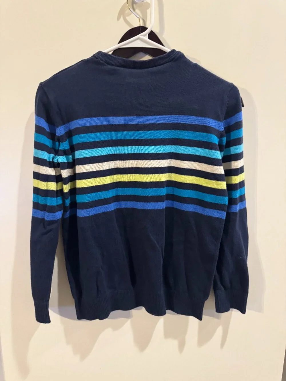 The Children's Place Boys Navy & Neon Striped Crewneck Sweater Size 14